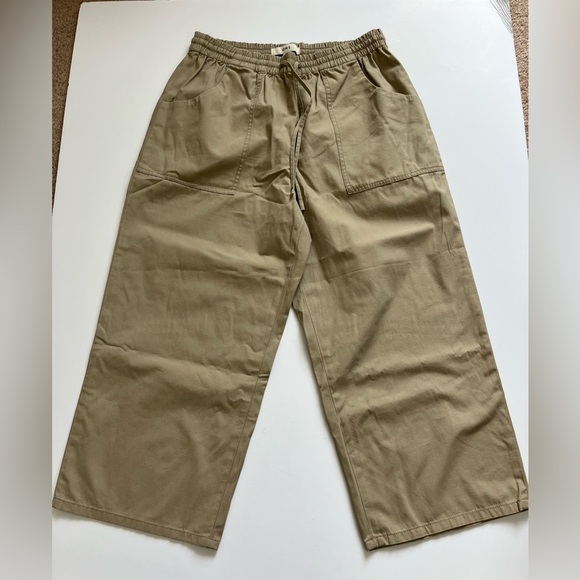 O.N.S. ONS One Nice Shop Cropped Pants Cotton Beige Khaki Size Large - Picture 1 of 9